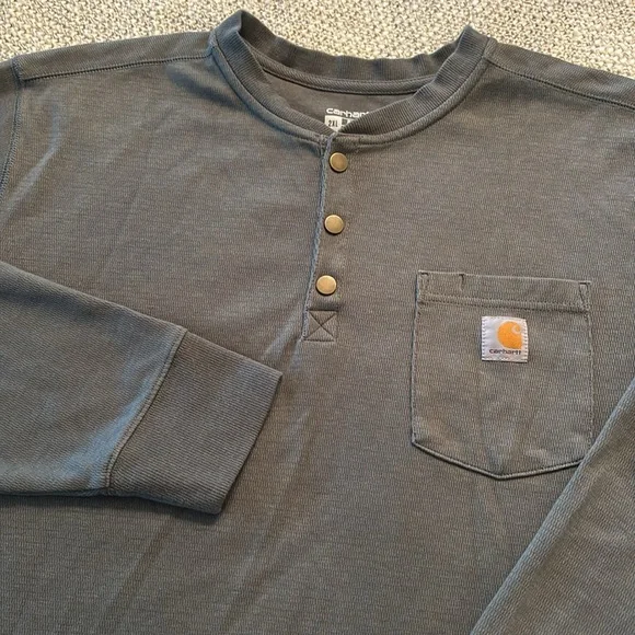 Carhartt Men's Gray Long Sleeve Snap Henley Shirt 2XL - Picture 2 of 4